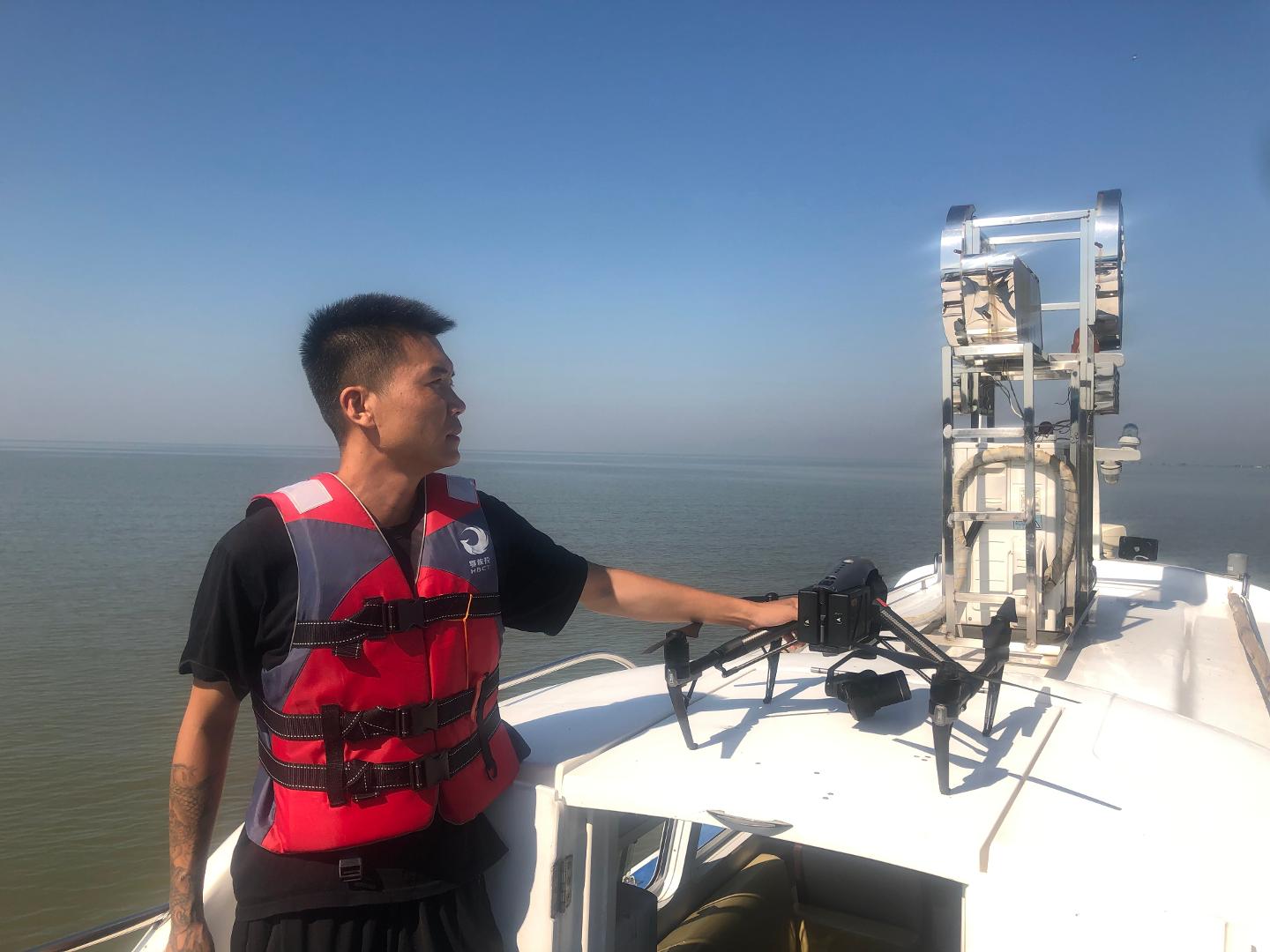 Aerial-filming work on the water.