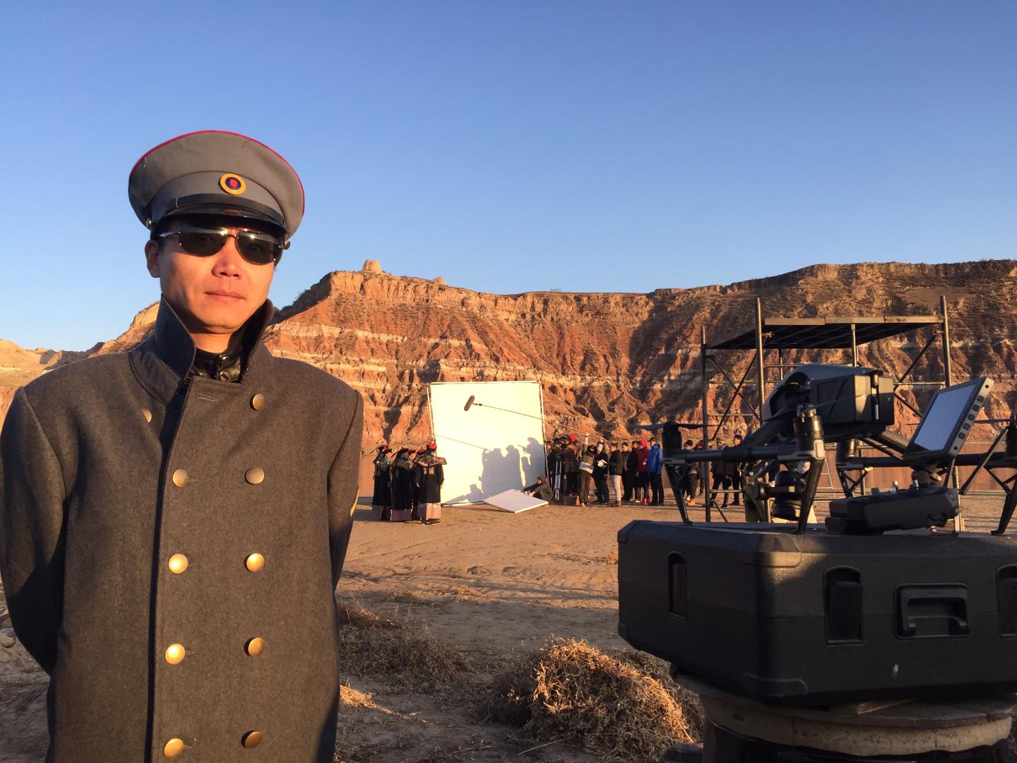 On a film production set.